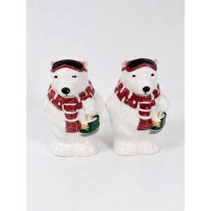 Asia Master Group Salt Pepper Shakers Polar Bear Ice Skating White 70s Winter